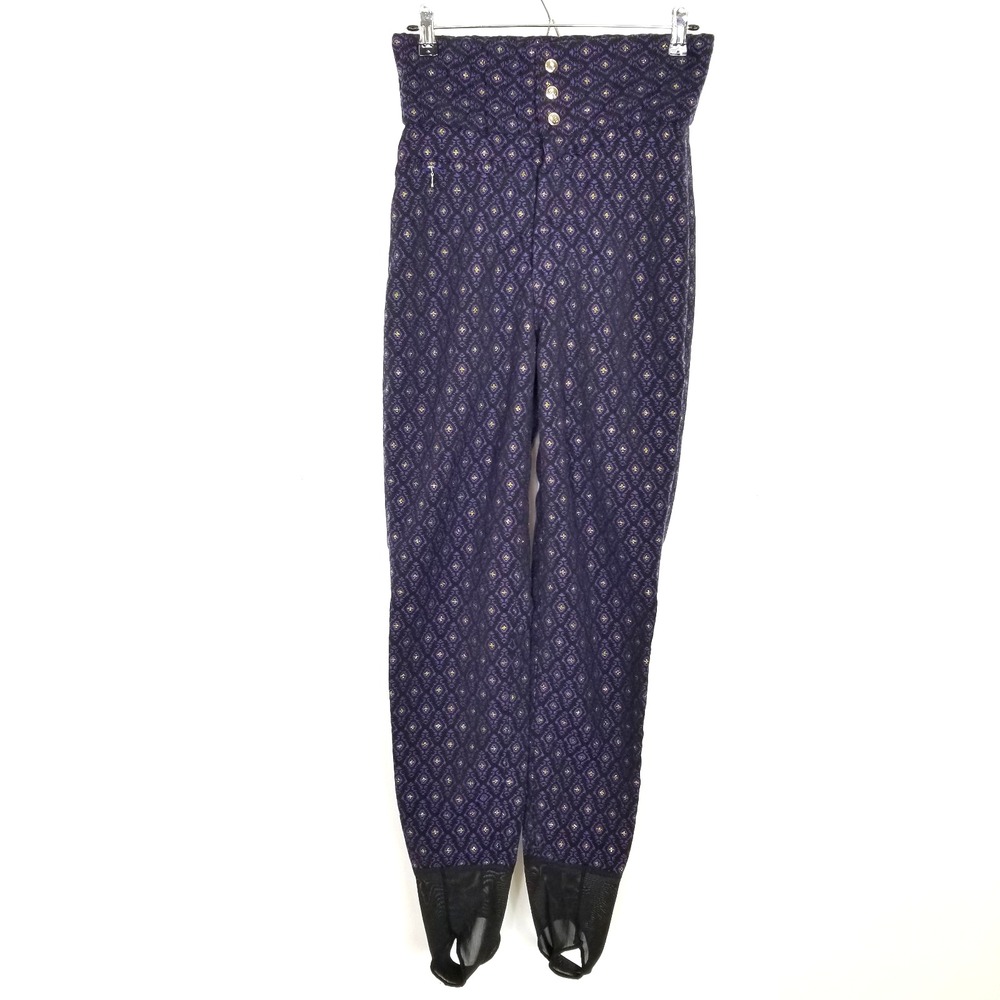 Vtg Bogner  Stretch Jaquard Stirrup‎ Ski Pants Women Sz 10 Blue High Waist